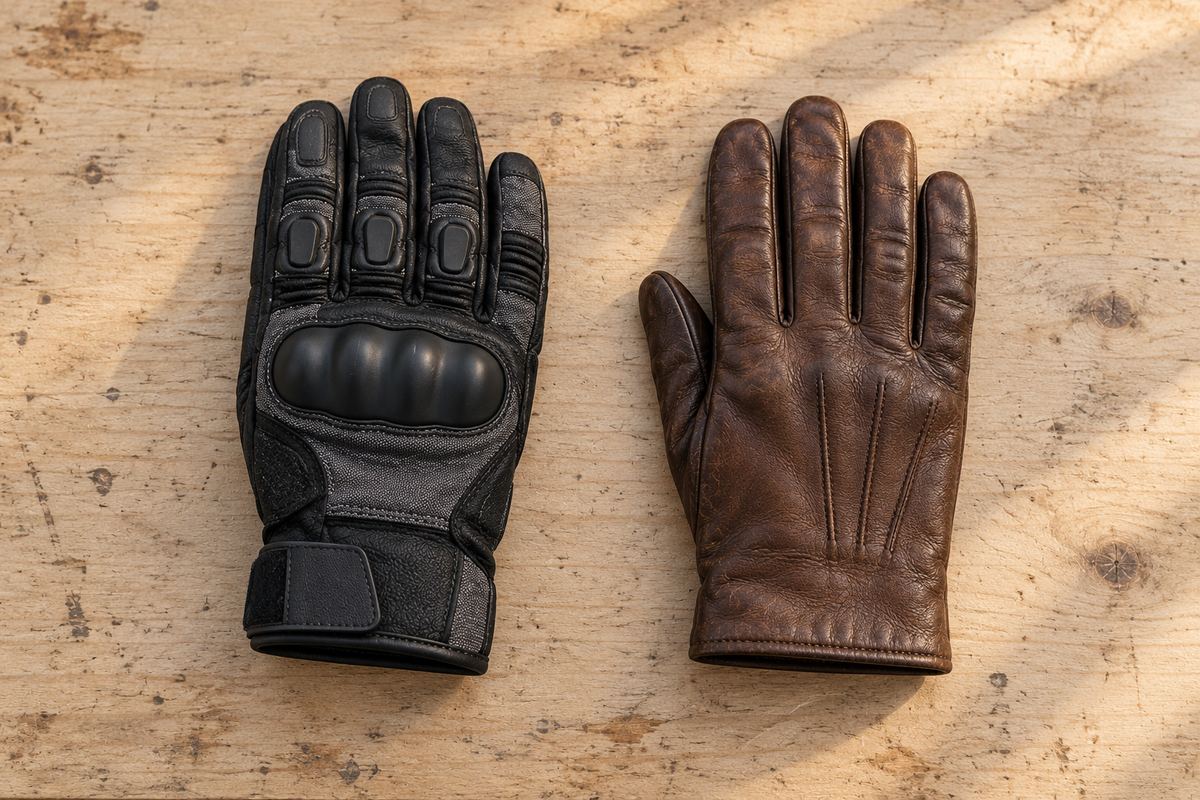 Gant moto renforcé à coques comparé à un gant de ville en cuir fin